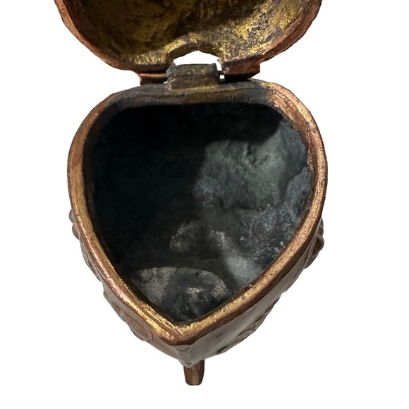 Antique Deco Brass USA Made Ring Display Casket Trinket Box on Pedestals 3x3x3” - Picture 13 of 16